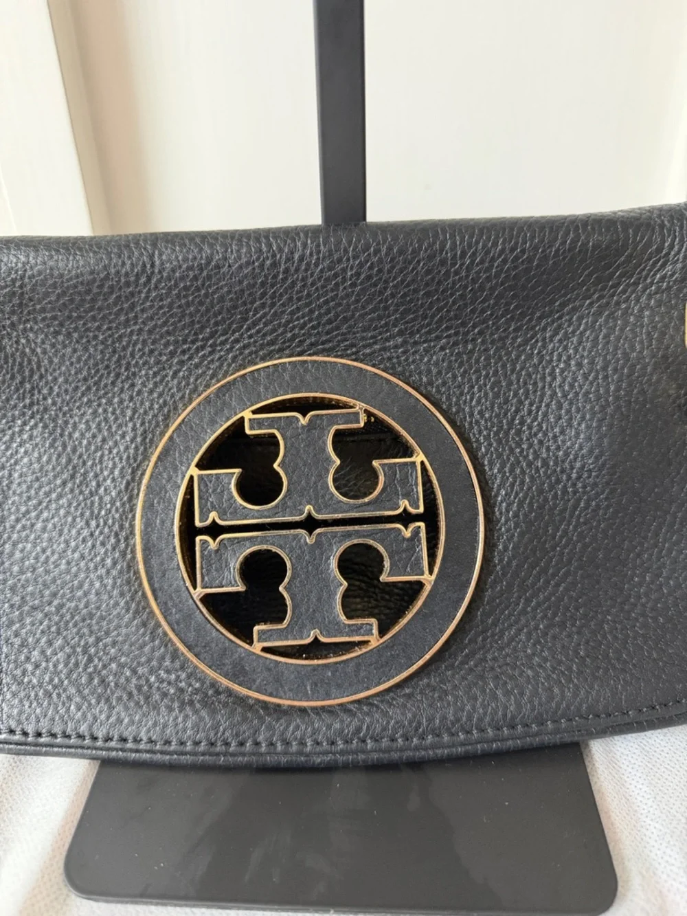 Tory Burch Amanda Convertible Black Pebble Leather Clutch/Crossbody